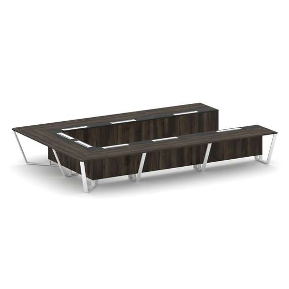 Steel Meet Стол переговорный П-образный KMK-PR.B.SP-15P Дуб Мали/Графит Глянец/Металл Белый 4800*320