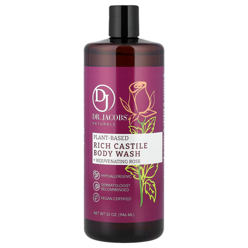 Dr. Jacobs Naturals, кастильский гель для душа на растительной основе, омолаживающая роза, 946 мл (32 унции)