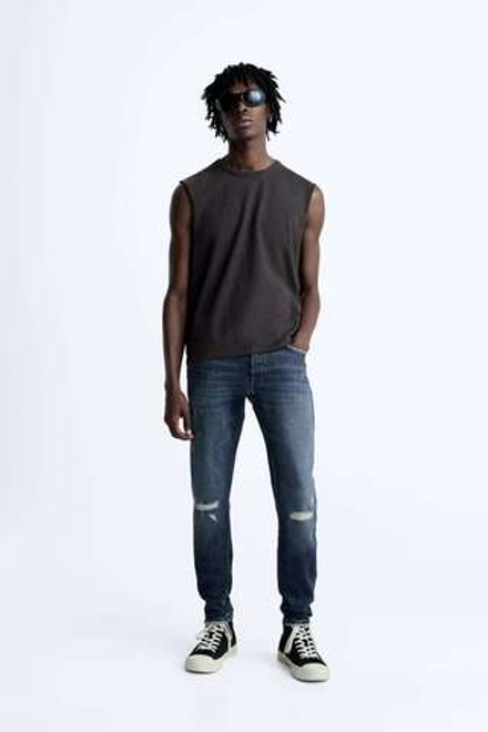 ZARA ДЖИНСЫ SKINNY С РАЗРЕЗАМИ, МОРСКОЙ СИНИЙ
