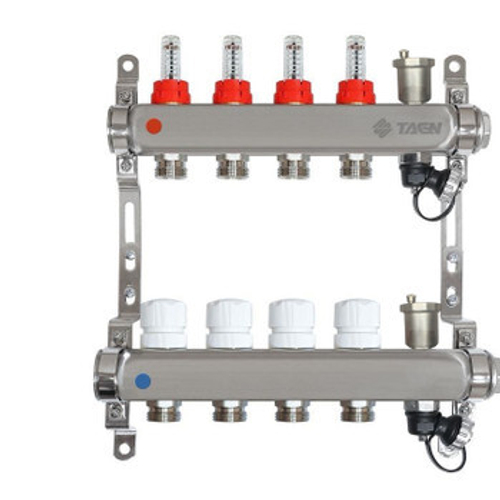 Коллекторная группа Taen 1" евроконус 3/4" на 4 выхода с расходомерами
