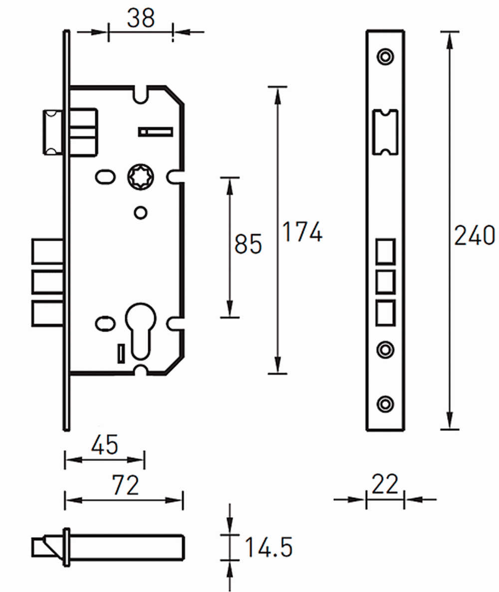 Замок врезной L01-45-70 TR AB/ACF ARCHIE