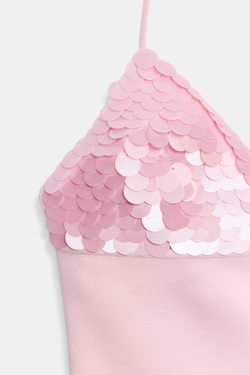 ZARA ТОП С ГОРЛОВИНОЙ ХАЛТЕР И ПАЙЕТКАМИ, ПАСТЕЛЬНО-РОЗОВЫЙ