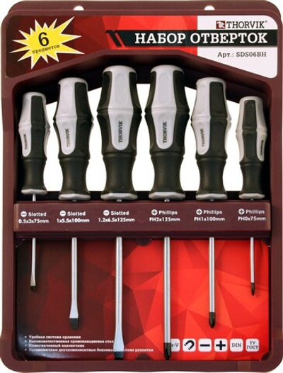 SDS06BH Набор отверток стержневых с крепежной планкой, 6 предметов
