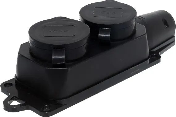 Колодка Navigator 2 гнезда с заземлением IP44 каучук + поликарбонат черная 38009