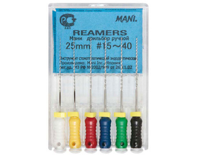K-Reamers №15-40 (25мм) ассорти Mani К-Римеры (6шт.) Мани, дрильбор ручной, эндодонтический