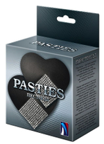 Черные пэстисы-сердечки с серебристыми стразами (Цвет: черный с серебристым)