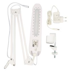TLD-524 White-8W-Светильник настольный на струбцине-LED-500Lm-4500K-Dimmer-Цвет-белый