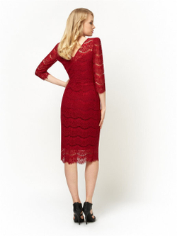 Кружевное платье-футляр с рукавом 3/4 бордовое 12-01-20 SS