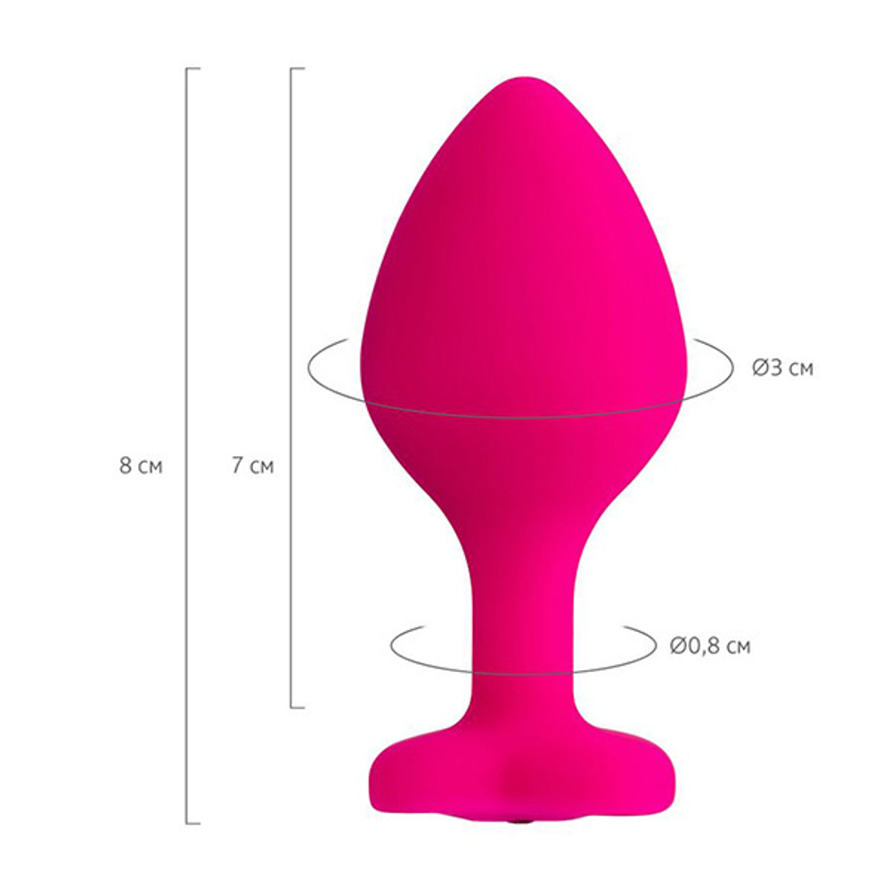 Розовая анальная втулка 8см с прозрачным кристаллом ToyFa ToDo Diamond Heart 357025