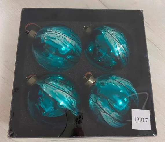 Набор стеклянных шаров Акварель синяя 100 мм., 4 шт., Christmas De Luxe (13017)