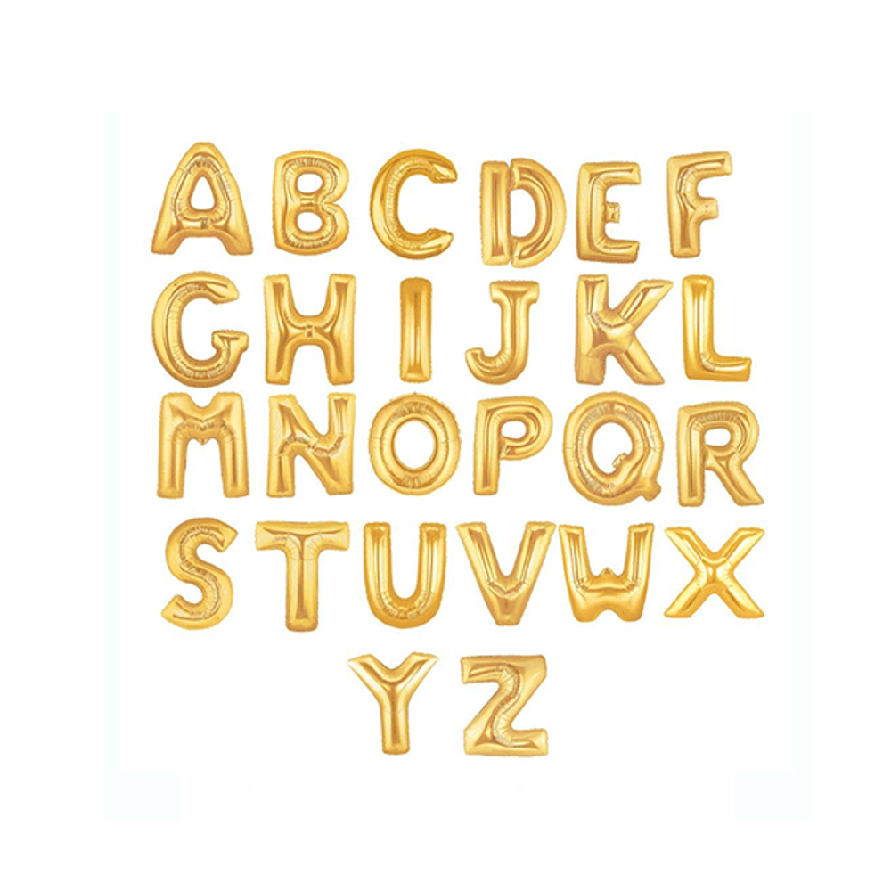 Шары фигуры буквы золотые (английские) - 102 см