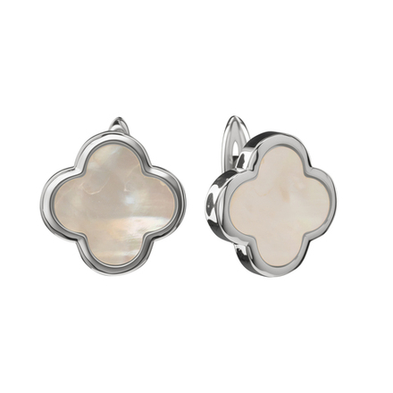 Серьги Клевер с натуральным Перламутром, silver