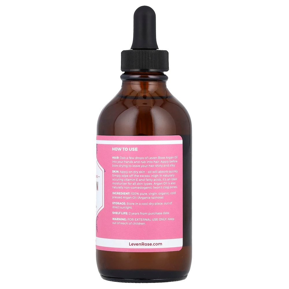 Leven Rose, 100% чистое и органическое, аргановое масло, 118 мл (4 жидк. унц.)