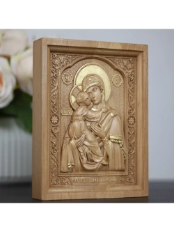Владимирская икона Божией Матери деревянная резная, бук