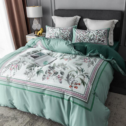 Постельное белье ЕВРО (двуспалка) Египедский Хлопок Зеленый лепестки