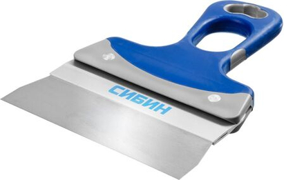 Шпатель СИБИН ФАСАДНЫЙ нержавеющий, алюминиевая направляющая, 2к ручка, 200мм