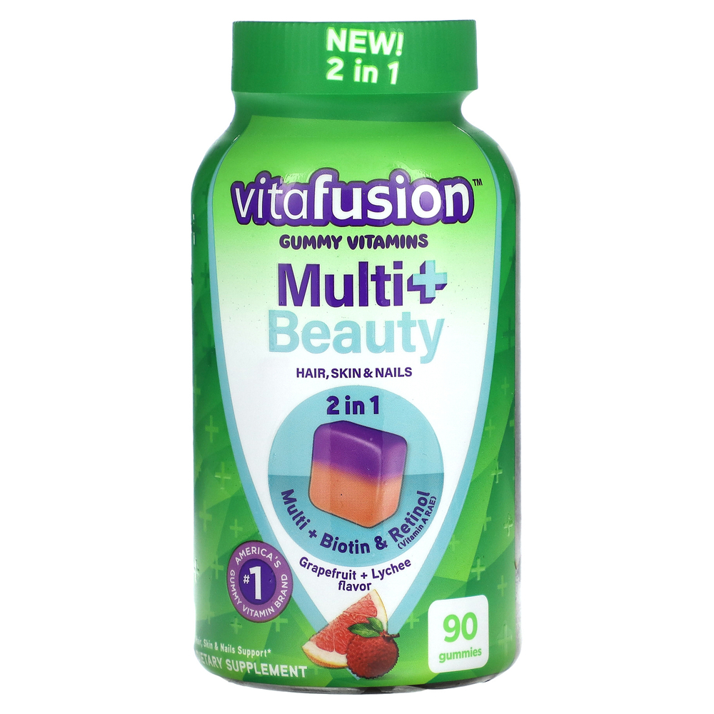 VitaFusion, Multi + Beauty, грейпфрут + личи, 90 жевательных таблеток