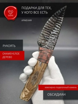 Нож из обсидиана с рукоятью из окаменелого дерева 26 см