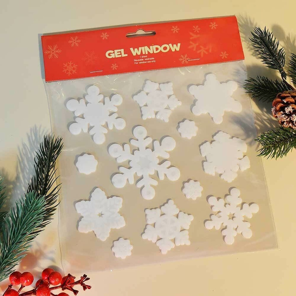 Наклейка на стекло "Снежинки" (8шт больших снежинок, 4шт маленьких снежинок) 20*20см