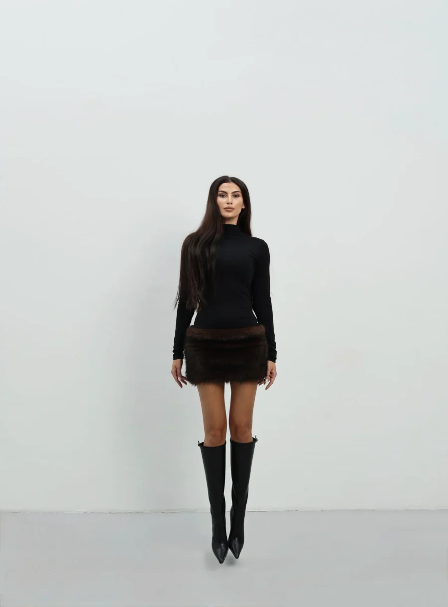 Платье с мехом, Коричневое