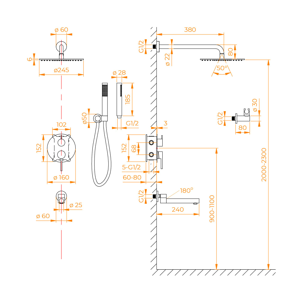Душевая система скрытого монтажа RGW SP-55B
