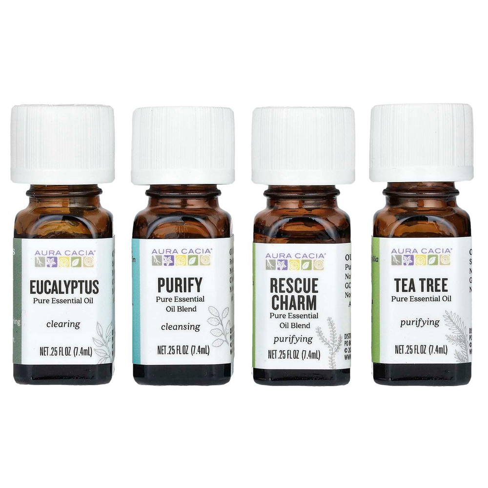Aura Cacia, Purify Kit, очищающие чистые эфирные масла, 4 флакона по 7,4 мл (0,25 жидк. унц.)