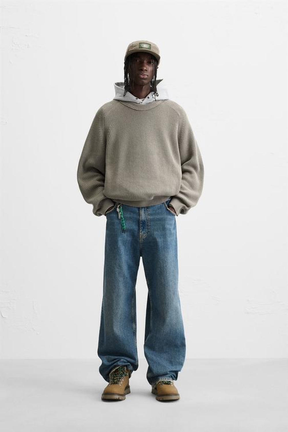 ZARA СВИТЕР RELAXED FIT ИЗ РЕЛЬЕФНОЙ ТКАНИ, КАМЕННО-СЕРЫЙ