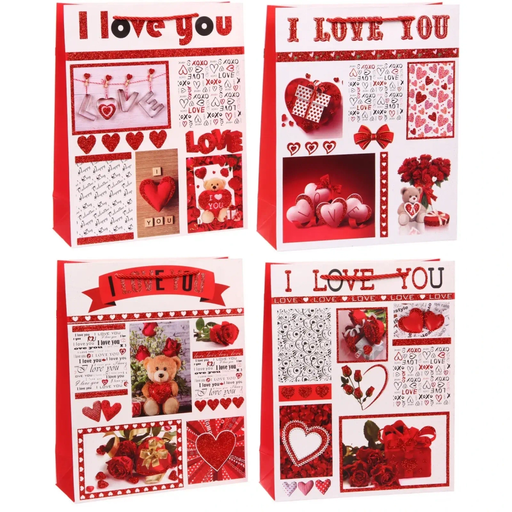 Пакет подарочный «I LOVE YOU!» 26*32*10 см, микс