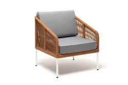 "Канны" кресло плетеное из роупа, каркас алюминий светло-серый (RAL7035) муар, роуп оранжевый меланж круглый, ткань светло-серая