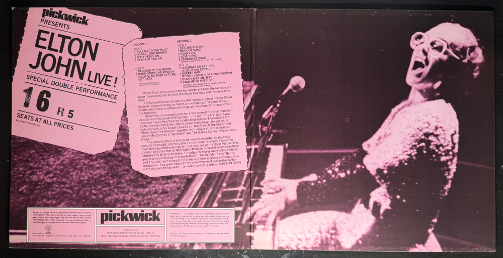 Elton John ‎– The Elton John 'Live' Collection 2LP (Англия 1979г.)Т