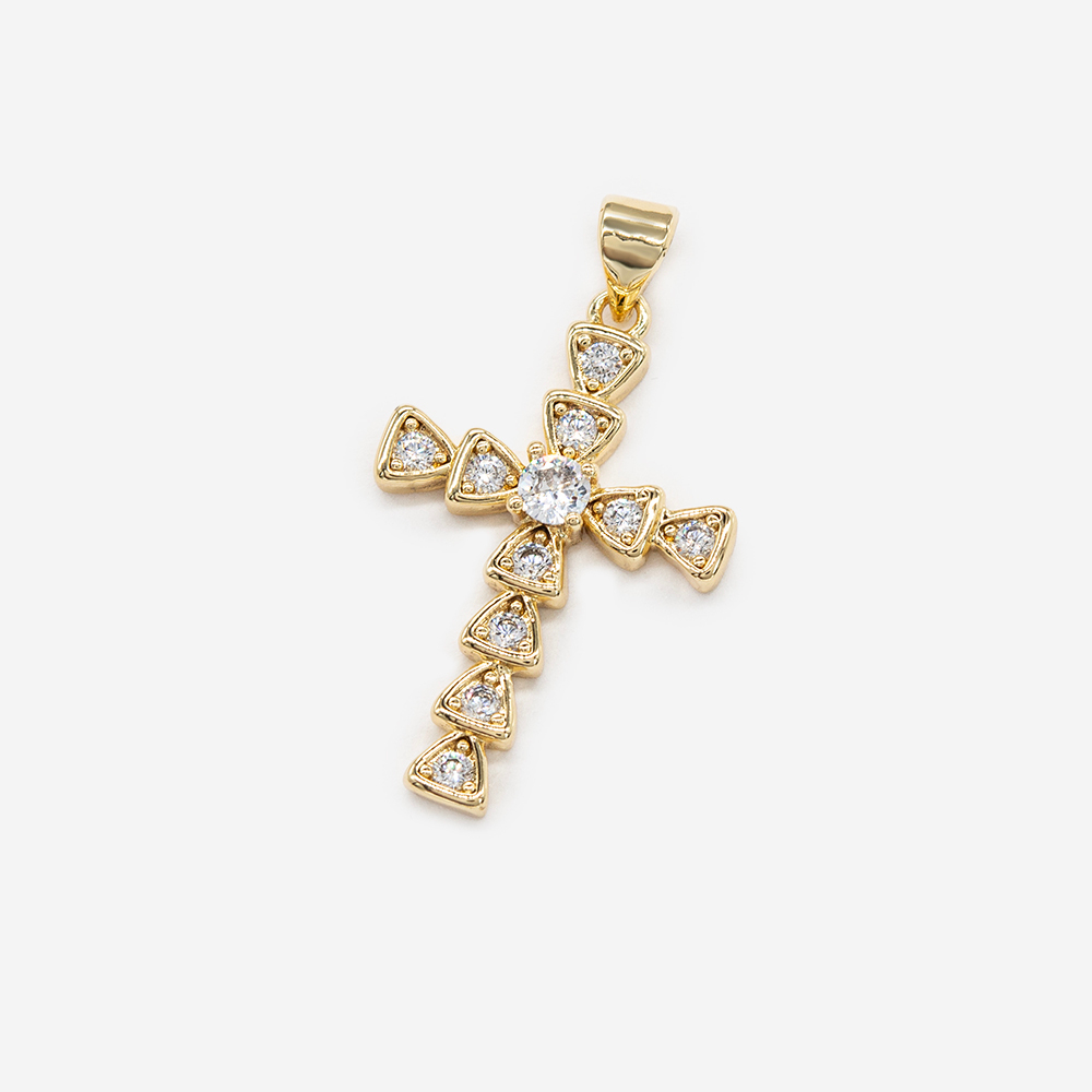 Подвеска "Крестик" с бейлом, фианиты, позолота, 28*18мм