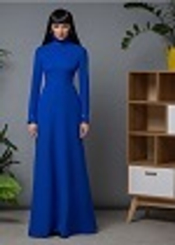 16-02-23 FW Длинное платье, воротник-стойка и манжеты оторочены стразами Сваровски, электрик L