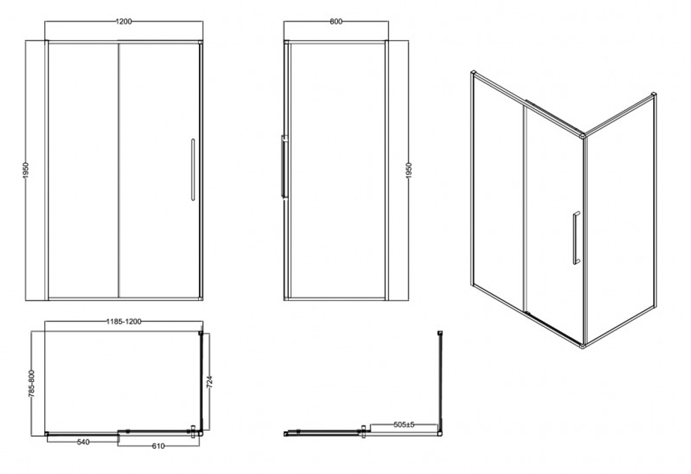 Ограждение душевое ESBANO ESS-128PS-B 120x80x195