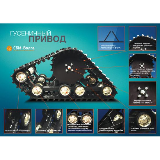 Гусеничная (снегоходная) приставка РЫСЬ для мотоблока (вал 23 мм)