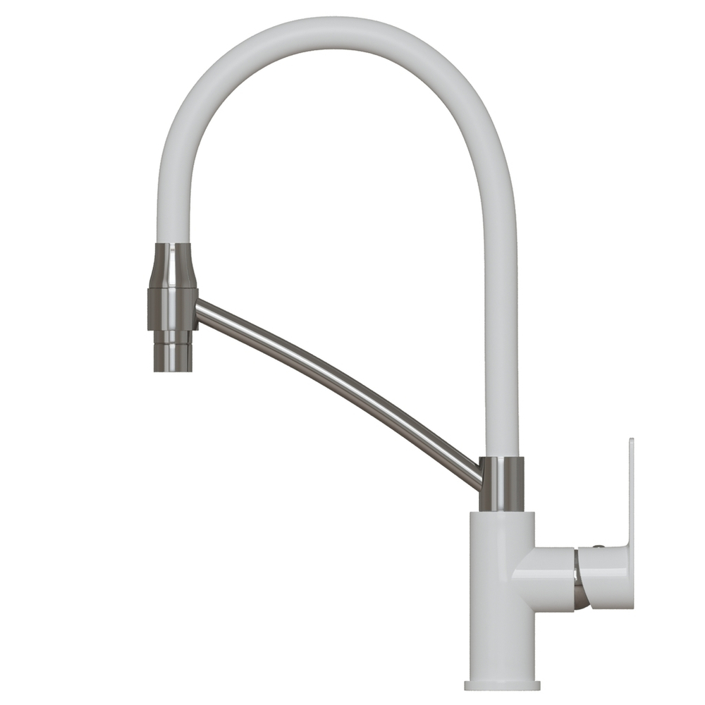 Смеситель для кухни 35k MIXLINE ML33-108 "City White" гибкий излив боковая ручка БЕЛЫЙ/ХРОМ