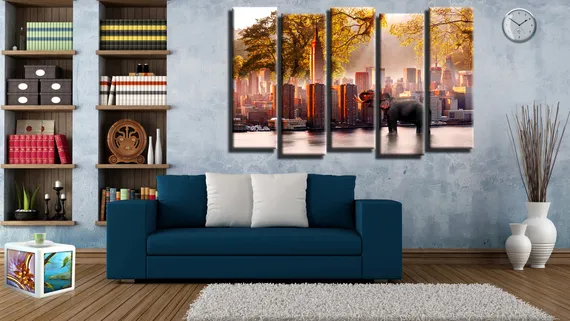 Модульная картина "Слон в городе"