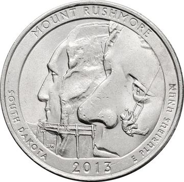 25 центов (1/4 доллара, квотер) 2013 США «Национальный мемориал Маунт-Рашмор» (P) (20-й парк)