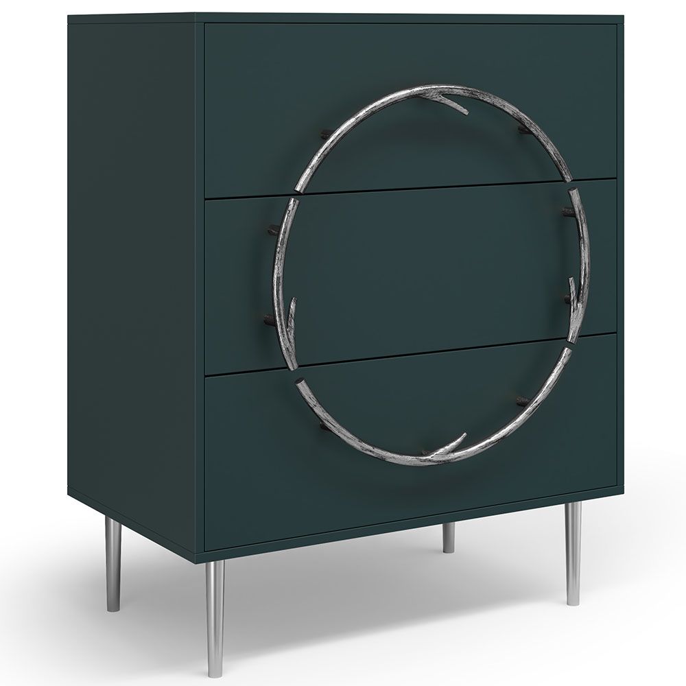 Комод Арт Колор matte Стайл Сильвер с 3 ящиками Зеленый бирюзовый матовый