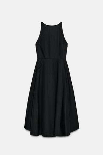 ZARA ПЛАТЬЕ МИДИ ИЗ ГАБАРДИНА С ОБЪЕМНЫМ НИЗОМ, ЧЕРНЫЙ