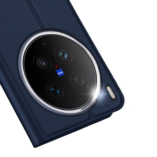 Чехол книжка из кожи синего цвета для Vivo X300 Ultra, серия Skin Pro Series от Dux Ducis