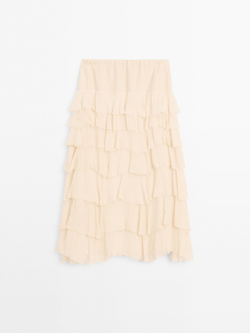 Massimo Dutti Короткая юбка с воланами, кремовый