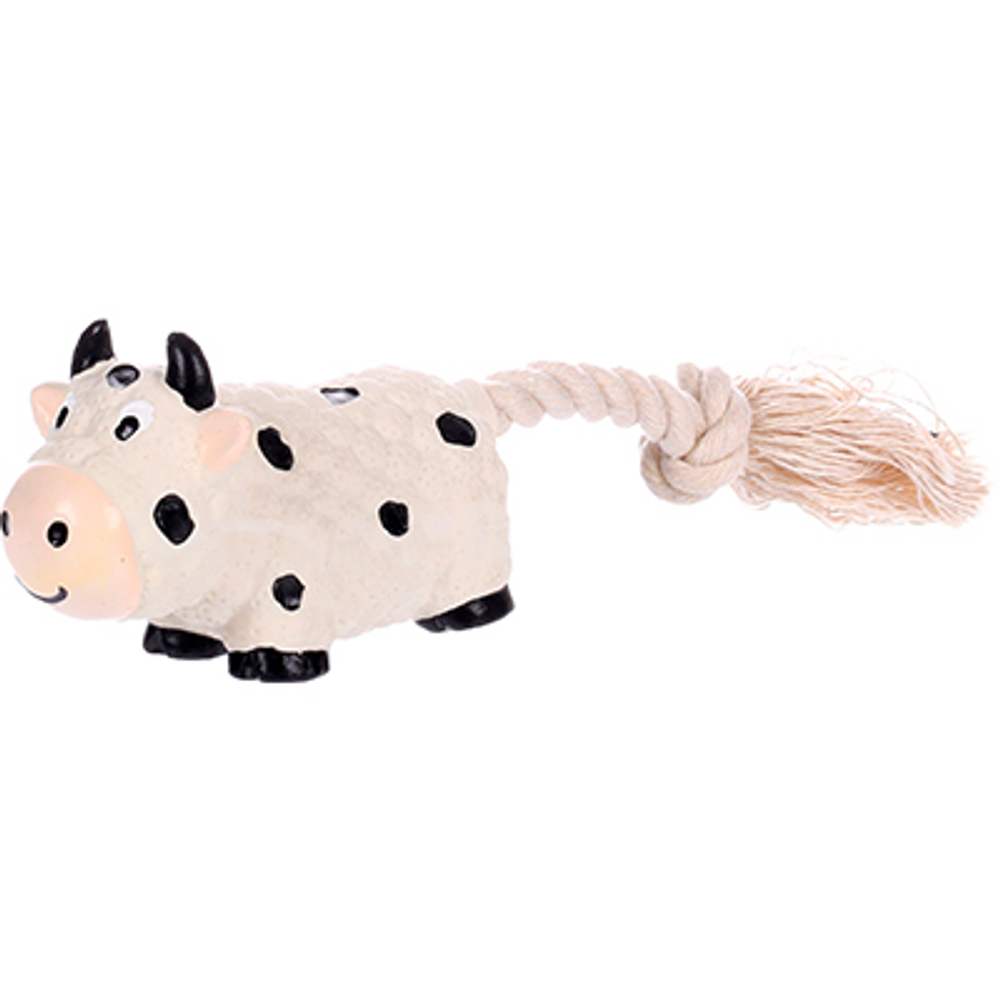 Flamingo Игрушка с пищалкой "Корова" 21см, латекс/канат, цвет в ассортименте