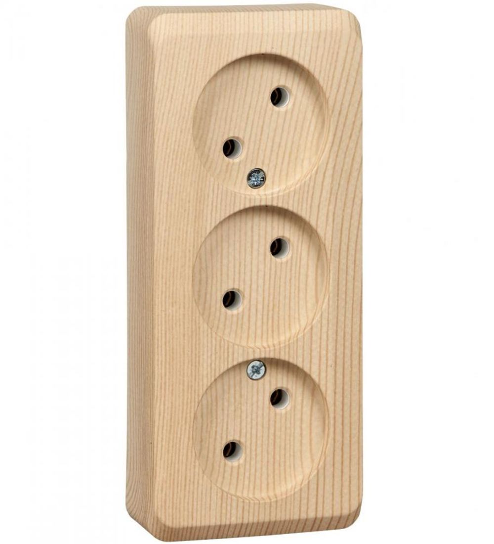 Schneider Electric ЭТЮД Сосна Розетка 3-местная открытая установка без заземляющих контактов без шторок 16А, 250B,. PA16-009D