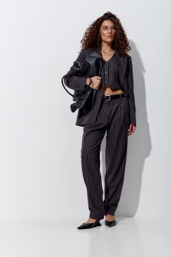 Брюки бананы в полоску темно-серого цвета