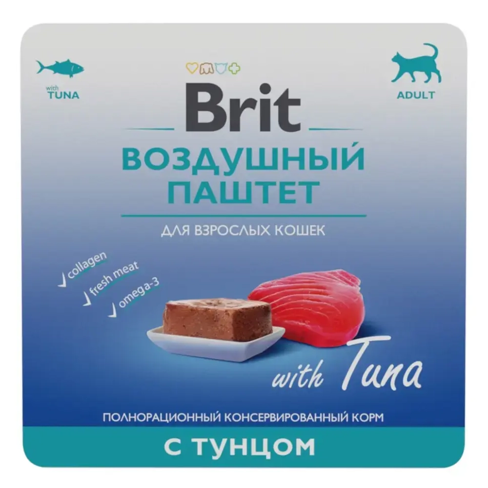 Brit premium, воздушный паштет для взрослых кошек, тунец, 100г
