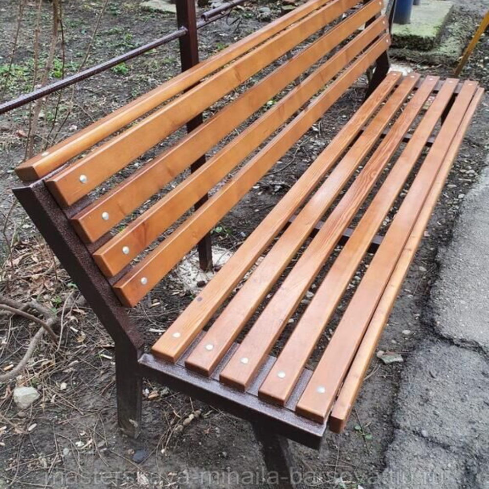 Скамейка уличная парковая на металлокаркасе (200х50х60 см) со спинкой