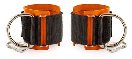 Манжеты силовые, напульсники на руку для тяги на тренажере, с карабином, кожаные ReKoy FGA09, оранжевый, 2 шт