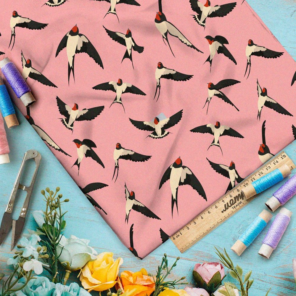 Ткань премиум дюспо ласточки в полете