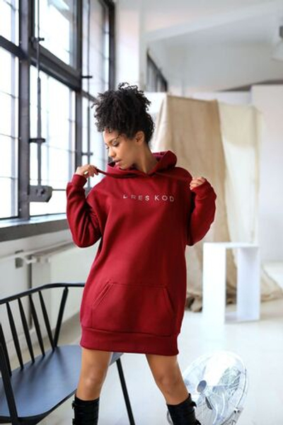 Платье-худи oversize с капюшоном (Размер: M-L) (Цвет: бордовый)