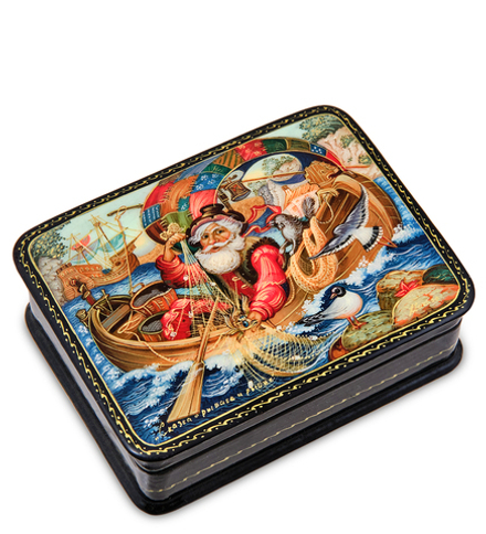 ШК-19/44 Шкатулка в технике декупаж «Сказка о рыбаке и рыбки» (10х8х3,5)